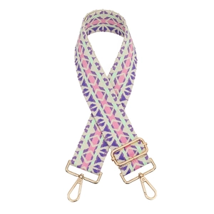 Adjustable colorful diamond pattern guitar style shoulder strap with gold metal hooks
