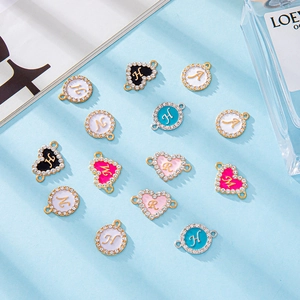 Colorful DIY heart and round charms with rhinestones and cursive letters for bracelets