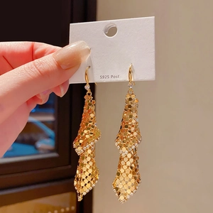 18k gold plated tassel earrings with zircon mesh and S925 silver needles for women