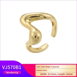 Detail view of irregular gold brass ring with liquid metal texture and size specifications