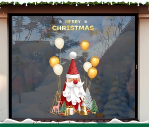 Detail von statischen Weihnachtsfensterbildern mit Weihnachtsmann und goldene Ballons