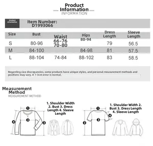 Detailed size chart for bodycon dress with S M L measurements in centimeters