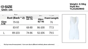 Size chart for the lace-up yoga jumpsuit detailing bust, waist, and hip dimensions in cm