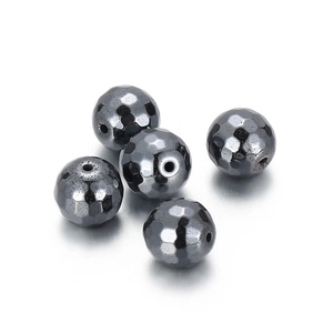 Five faceted dark gray metallic beads with polished luster for jewelry making