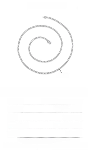 Detailed size chart for 2mm S925 silver tennis chain showing length and weight specifications