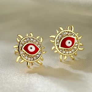 18K gold plated evil eye stud earrings with colorful enamel and sparkling zircons