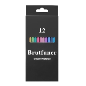 Brutfuner set of 12 metallic colored pencils in black wood for artistic drawing