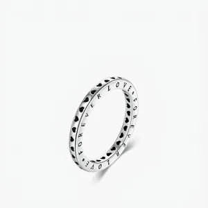 925 Sterling Silver Forever Love Ring Hollow Heart Vintage Thai Silver Band For Women Romantic Jewelry Gift