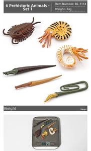 Detailed views and weight measurement of a 6-piece prehistoric sea animal model set