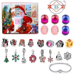Christmas Advent Calendar Box with 24 gifts including bracelets and festive beads