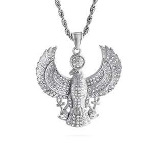 Hip hop silver eagle pendant necklace with sparkling rhinestones on twisted chain