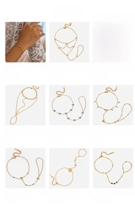 Collection of 18k gold plated finger bracelets with zircon and geometric charms