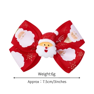 Cute Christmas Santa bow hair clip for girls, 3 inches red ribbon bow hair accessory