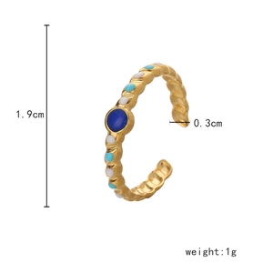 Detailed dimensions of gold bohemian ring showing 1.9cm diameter and 1g weight