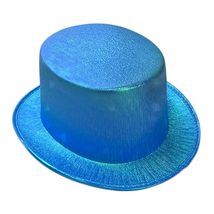 Detailed view of the bright blue metallic texture and reinforced stitching on the top hat