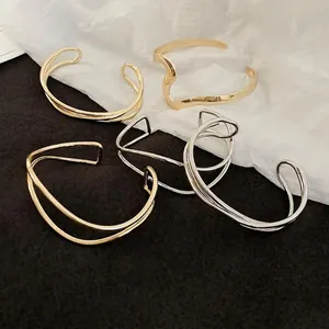 Modern Wavy Cuff Bracelet Alloy Minimalist Interlaced Cross Design Polished Elegant Fashion Jewelry Accessory For Women