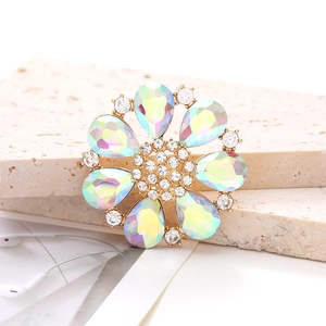 Golden flower shoe charm with iridescent waterdrop crystals and sparkling diamonds