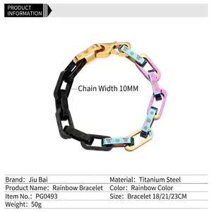 Hip hop titanium steel bracelet with multicolor square links and engraved patterns