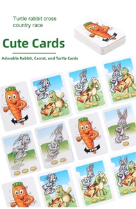 Educational cards with cartoon spin action for turtle and rabbit racing game