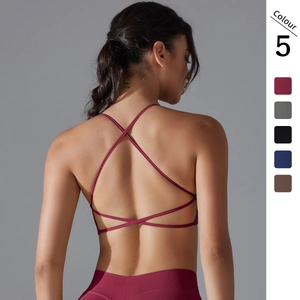 Women's Seamless Cross Back Sports Bra High Stretch Solid Color Yoga Top For Fitness Running Gym Activewear