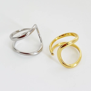 925 Sterling Silver Ring Irregular Double Line Minimalist Geometric Wave Open Adjustable Jewelry For Women