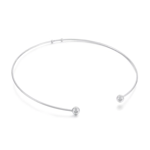 Collier ras du cou minimaliste en acier inoxydable poli en forme de C avec boules lisses