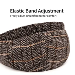 British style newsboy hat with herringbone pattern and elastic adjustable back strap