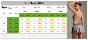 Tableau des tailles pour robe plissée dos nu avec mesures US et EU du S au XL