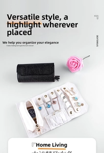 Detailed interior view of a portable black glitter jewelry roll with multiple storage slots