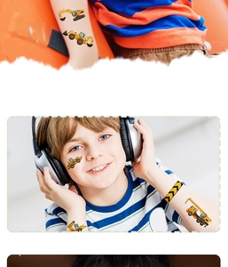 Waterproof cartoon construction vehicle temporary tattoos for kids with excavator and crane