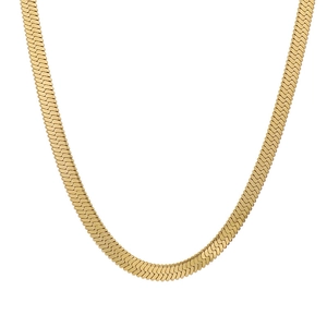 Polished gold stainless steel blade chain necklace with tight herringbone weave pattern
