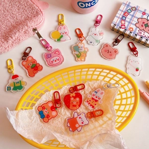 Cute Japanese acrylic animal keychains with bear and bunny charms for backpacks