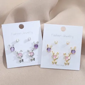 Cute Rabbit Stud Earrings With 925 Sterling Silver Earring Post Zircon Alloy Butterfly Bow Animal Jewelry For Women