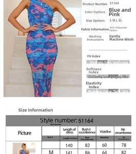 Size chart showing S to XL measurements for the American style bodycon printed dress