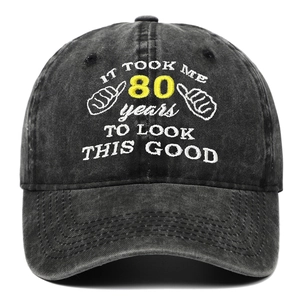Distressed grey cotton 80th birthday baseball cap with vintage embroidery for men and women