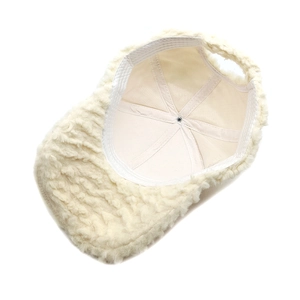 Warm off-white fleece baseball cap with soft lamb wool texture and adjustable inner strap