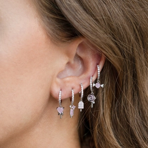 Sweet Brass Rhinestone Ice Cream Candy Heart Hoop Earrings Gold Rose Gold Silver Inlaid Cute Food Shaped Women Earrings Jewelry
