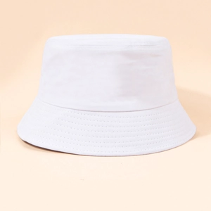 Close-up of a white cotton bucket hat featuring decorative multi-row brim stitching