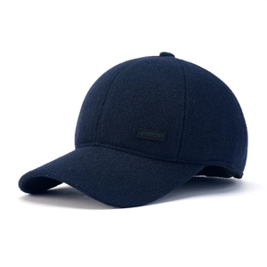 Navy blue winter baseball cap for men with warm ear protection and SPORT logo
