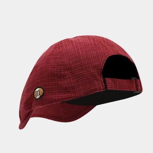 Dark red checkered plaid newsboy cap with m-letter embroidery in a vintage style