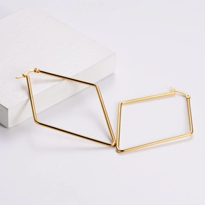 Minimalist geometric rhombus hoop earrings in gold finish over stainless steel