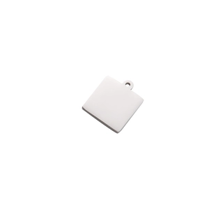 Polished silver square stainless steel charm pendant with metal loop for DIY jewelry