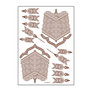 Waterproof henna lace temporary tattoo sticker in reddish brown for body art, model W-0854S