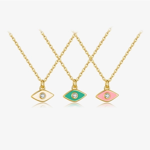925 Sterling Silver Evil Eye Moon Star Necklace For Women Gold Plated Enamel Rhinestone Pendant Elegant Jewelry Necklace