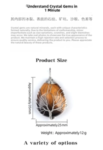 Detailed view of Tiger Eye Life Tree pendant showing dimensions 35mm by 25mm