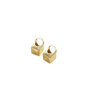 Minimalist 14K gold plated square cube hoop earrings for women with mirror finish