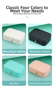 Portable PU leather jewelry boxes in four colors with zipper and snap closure for travel