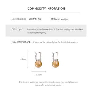 Detailed dimensions of silver needle square geometric pearl earrings measuring 4.1cm by 1.7cm