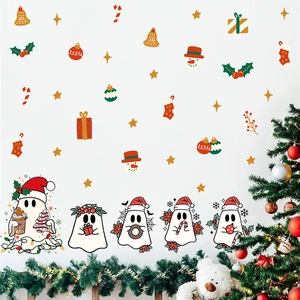 Christmas Wall Stickers PVC Waterproof Window Decals Cartoon Ghost Santa Snowman Holiday Decoration For Home Living Room