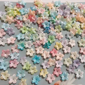 Colorful gradient mini five-petal flower beads with pearlescent finish for DIY jewelry